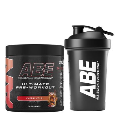 Applied Nutrition Bundle ABE Pre Workout 375g + ABE Black Shaker 400ml | All Black Everything Pre Workout Powder, Energy Drink, Physical Performance, Creatine, Beta Alanine, Caffeine (Cherry Cola)