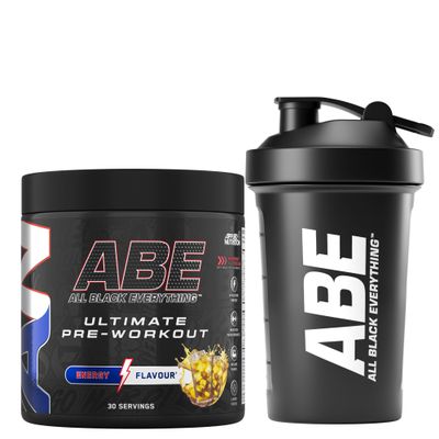 Applied Nutrition Bundle ABE Pre Workout 375g + ABE Black Shaker 400ml | All Black Everything Pre Workout Powder, Energy Drink, Physical Performance, Creatine, Beta Alanine, Caffeine (Energy Flavour)