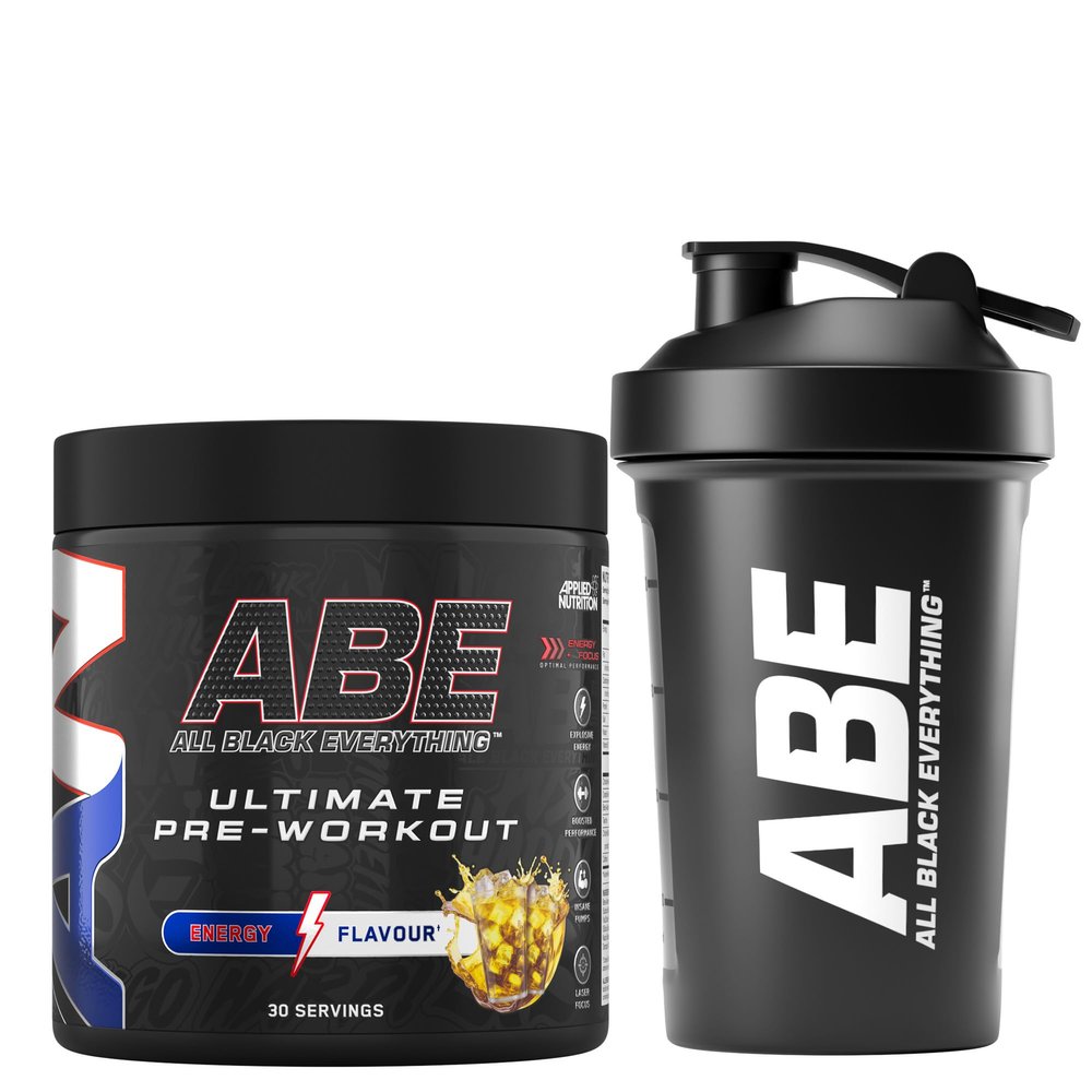 Applied Nutrition Bundle ABE Pre Workout 375g + ABE Black Shaker 400ml | All Black Everything Pre Workout Powder, Energy Drink, Physical Performance, Creatine, Beta Alanine, Caffeine (Energy Flavour)