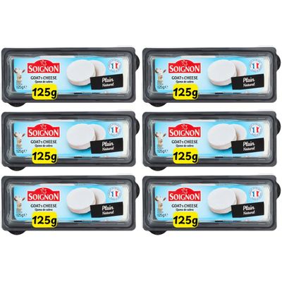 Soignons Natural Plain Goats Cheese (6x125g)