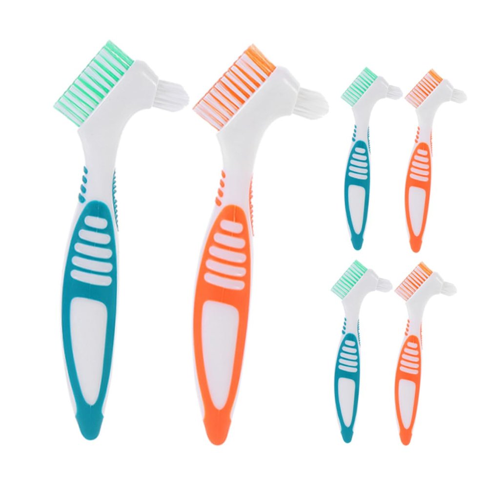 Didiseaon 6pcs Double-Sided Denture Cleaning Brush Portable for Travel Elderly Oral Care False Teeth Scrubber