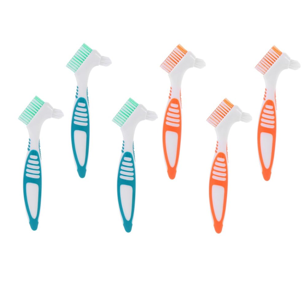 Homoyoyo 6pcs Dual Headed Denture Cleaning Brush Hard Bristle Toothbrush for False Teeth Care Oral Appliance Cleaner