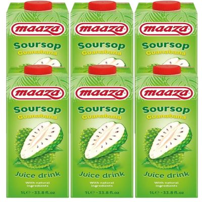 Maaza Soursop Juice 1Ltr (33.8fl.oz) | PACK OF 6 | Guanabana | Juice Drink | With Natural Ingredients | Refreshing.
