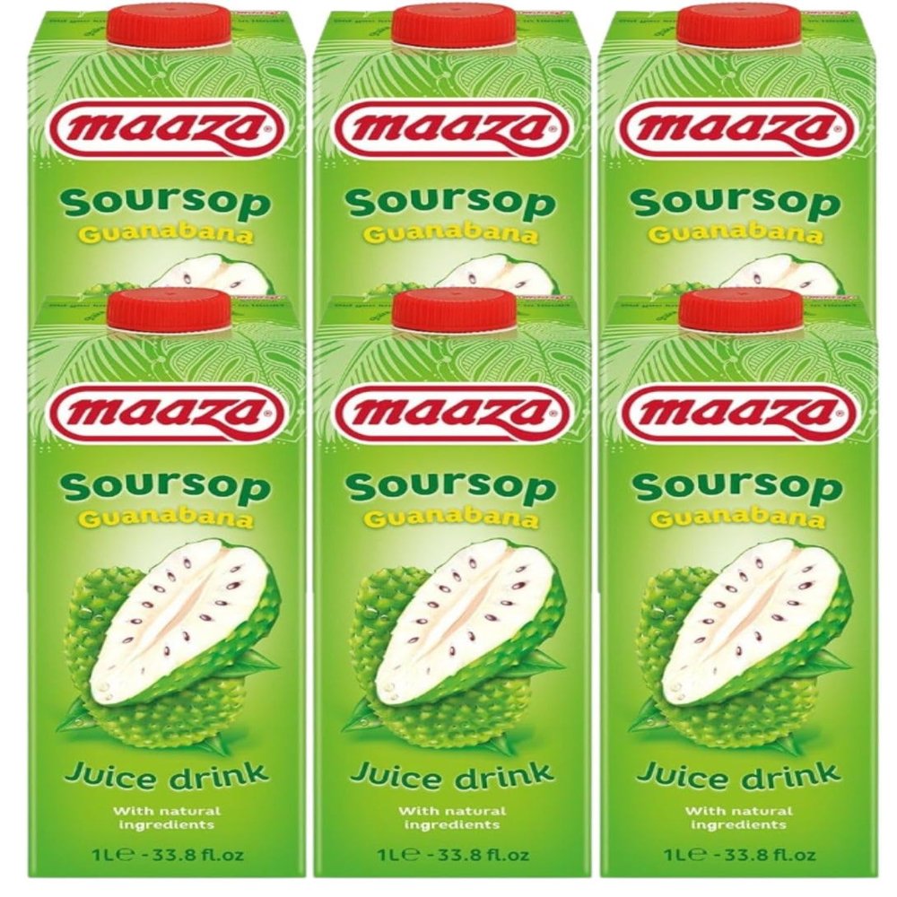 Maaza Soursop Juice 1Ltr (33.8fl.oz) | PACK OF 6 | Guanabana | Juice Drink | With Natural Ingredients | Refreshing.