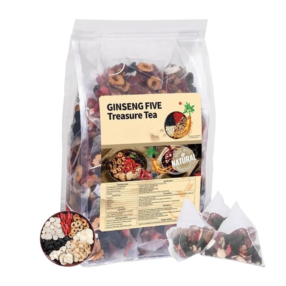 25/50/75/100 Packs Ginseng & Mulberry Herbal Tea, Ginseng Six Treasure Tea, Ginsengs Five Treasures Teas (1Bag(25Packs))
