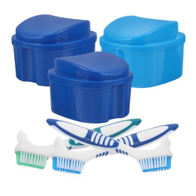 BESTYASH Denture Storage Case and Cleaning Brush 6pcs Set Waterproof Leakproof Denture Soaking Container with Travel-Friendly Compact Box and Cleaning