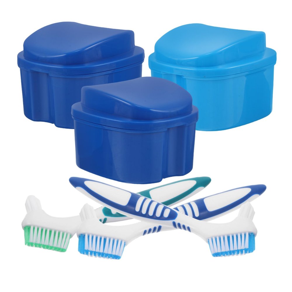 BESTYASH Denture Storage Case and Cleaning Brush 6pcs Set Waterproof Leakproof Denture Soaking Container with Travel-Friendly Compact Box and Cleaning