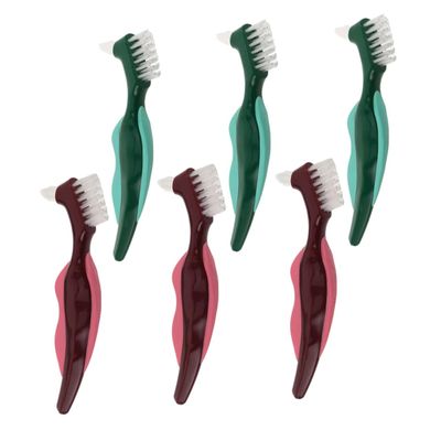 DECORNIJIA 6pcs Dual Head Denture Toothbrush for False Teeth Cleaning and Gum Massage Portable Hard Bristle Brushes for Seniors Daily Oral Care and Comfortable Gum