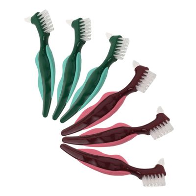 SOPOTUTU 6pcs Dual Sided Denture Toothbrush for Elderly Hard Bristle False Teeth Brush with Non Slip Handle Compact Portable Design for Daily Denture Cleaning and Gum Massage
