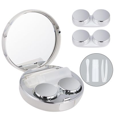 1 PACK Contact Lens Case Kit, Attached 2Pcs contact lens cases can be replaced, Daily Outdoor Use (Silver)