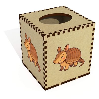 Azeeda Square 'Cute Armadillo' Wooden Tissue Box Cover (TB00069826)