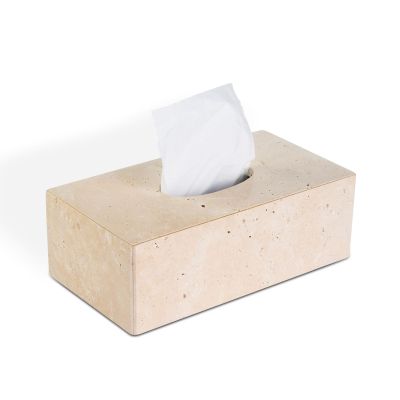 HAMAKAWA Tissue Box Made of Natural Travertine, Beige Paper Organiser, Dimensions L 26 x W 14 x H 9 cm, Stone Decoration Box, Rectangular Box for Home Decoration, Kitchen, Bathroom, Bedroom