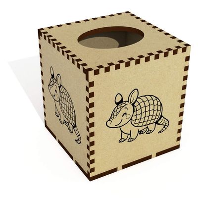 Azeeda Square 'Cute Armadillo' Wooden Tissue Box Cover (TB00069825)
