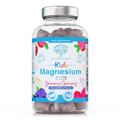 Magnesium Gummies Kids Formulation, Providing 90mg of Elemental Magnesium from Citrate - 60 Natural Berry Flavour Chewable Yummy Gummies for Muscle and Nerve Support - up to 2 Month Supply - UK