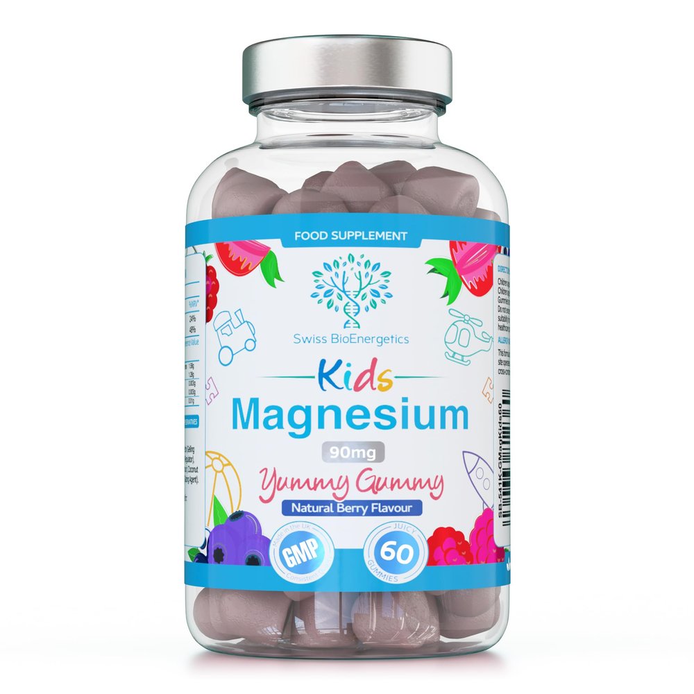 Magnesium Gummies Kids Formulation, Providing 90mg of Elemental Magnesium from Citrate - 60 Natural Berry Flavour Chewable Yummy Gummies for Muscle and Nerve Support - up to 2 Month Supply - UK