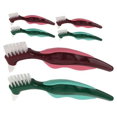 PLAFOPE 6pcs Denture Toothbrushes: Denture Brush Set for False Teeth Dual Head Oral Cleaning Massaging Brushes for Seniors Gums Care