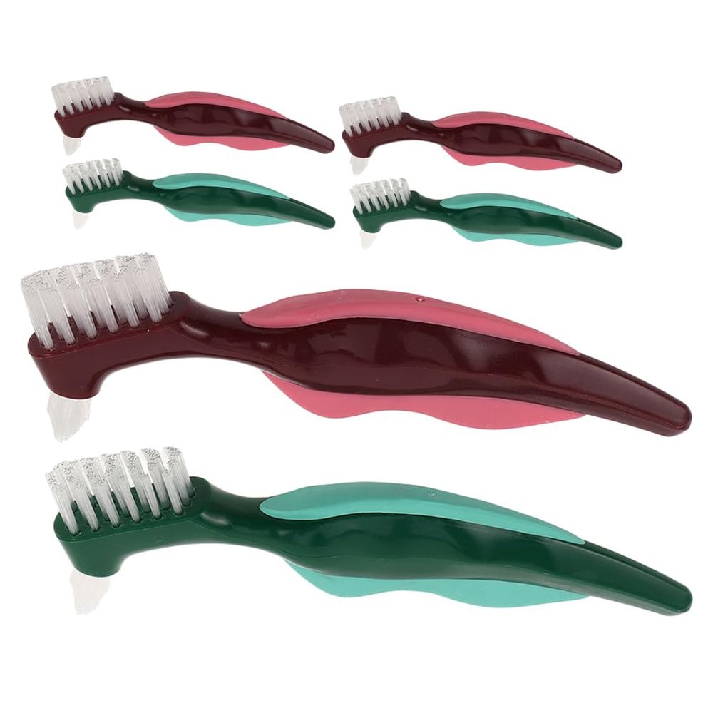 PLAFOPE 6pcs Denture Toothbrushes: Denture Brush Set for False Teeth Dual Head Oral Cleaning Massaging Brushes for Seniors Gums Care