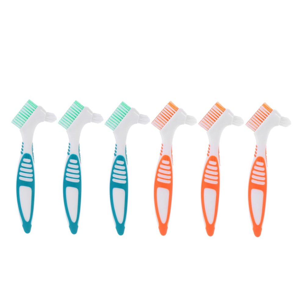 BIUDECO 6pcs False Teeth Brushes Denture Scrubber with Dual Head Anti-Slip Handle for Home Travel Oral Device Cleaning
