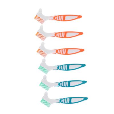 HOLIDYOYO 6pcs Denture Cleaning Brush Dual Head Toothbrush with Slip Handle for Elderly Portable False Teeth Care Retainer Brush for Oral Hygiene