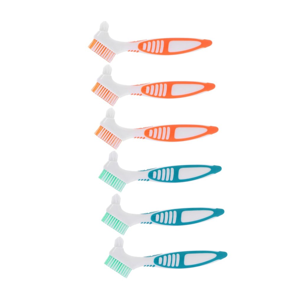 HOLIDYOYO 6pcs Denture Cleaning Brush Dual Head Toothbrush with Slip Handle for Elderly Portable False Teeth Care Retainer Brush for Oral Hygiene