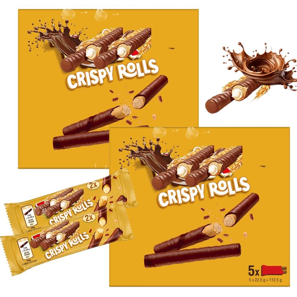 Milk Chocolate Crispy Rolls Snack Bar 5 Pack Multipack 112.5g -Pack of 02 Wafer Fingers with Caramel-Flavoured Filling - Tix