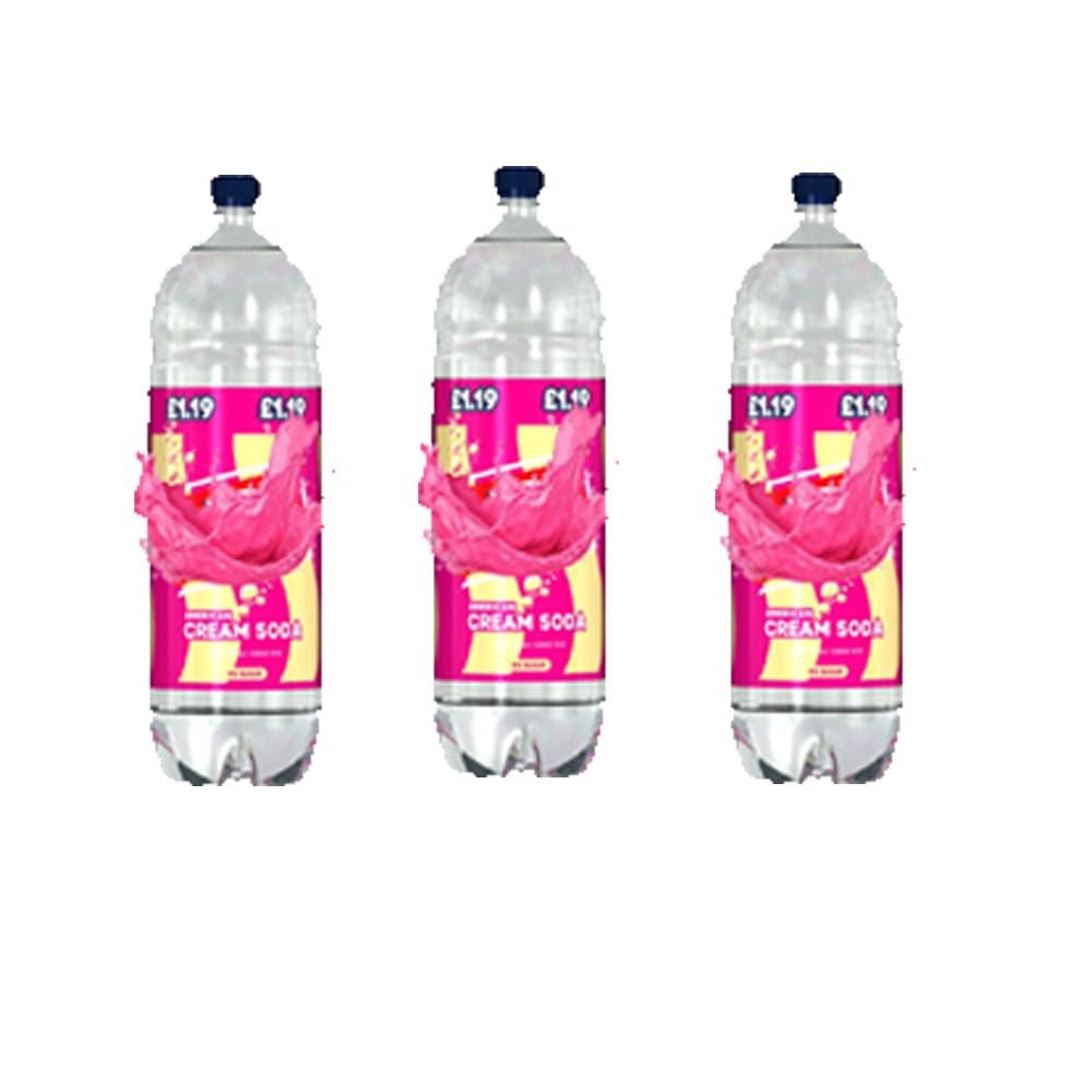 Cream Soda Flavour Sparkling Soft Drink with Sweeteners 2L Bottles Fizzy Refreshing Beverage - Br (3 x Bottle)