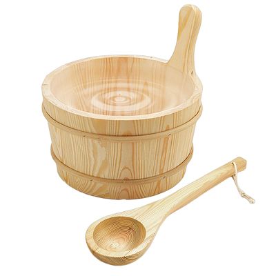 Erconsso Sauna Bucket and Ladle Set - Sauna Wood Bucket Kit | Leakproof 4L Capacity Shower Supplies Wooden Bath Tools for Home Garden House Hotel Apartment Backyard Outdoor Steam Bathing Bathrooms