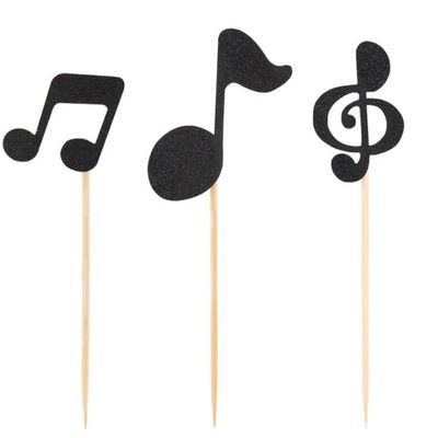 36pcs Musical Notes Cupcake ToppersBlack Glitter Note Cupcake Picks For Rock Music Concerts, Themed Parties, And Birthdays Party Decorations