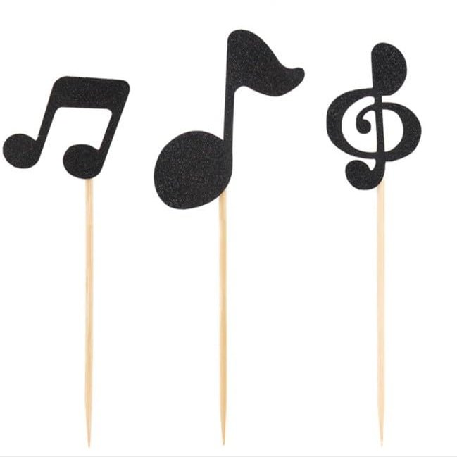 36pcs Musical Notes Cupcake ToppersBlack Glitter Note Cupcake Picks For Rock Music Concerts, Themed Parties, And Birthdays Party Decorations