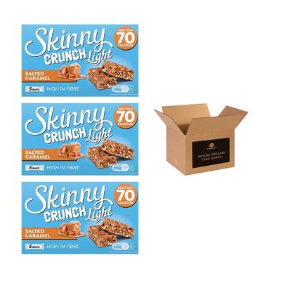 5 Skinny Crunch Snack Bars Less Than 90 Calories | High Fibre Cereal Bars Milk Chocolate Flavoured Coating | Snacks for Kids and Adults | Sweet Treat Gifts (Pack 3(15-Bars), Salted Caramel)