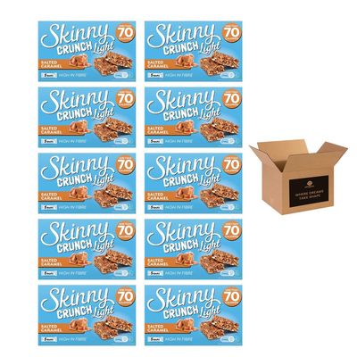 5 Skinny Crunch Snack Bars Less Than 90 Calories | High Fibre Cereal Bars Milk Chocolate Flavoured Coating | Snacks for Kids and Adults | Sweet Treat Gifts (Crunch Salted Caramel - 10Pack)