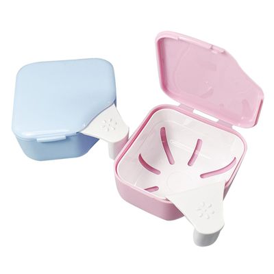 Beavorty 2Pcs Plastic Denture Case Retainer Cleaning Case for Soaking Dentures, Portable Strainer Basket, Bathroom Container for Travel