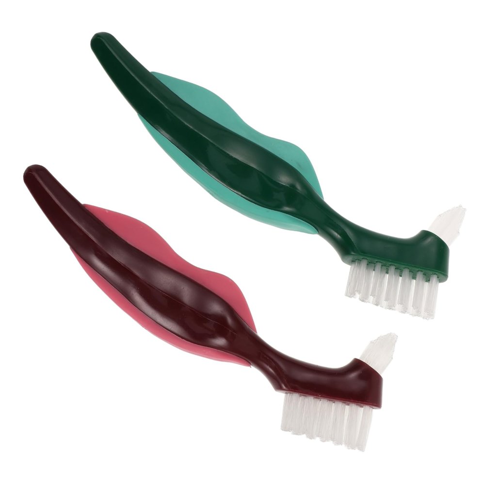 DECORNIJIA Dentures Brush Dual-Use False Teeth Dental Brush with Hard Bristles for Effective Mouth Cleaning Tool Portable Design for Seniors Elderly Oral Care 2Pcs