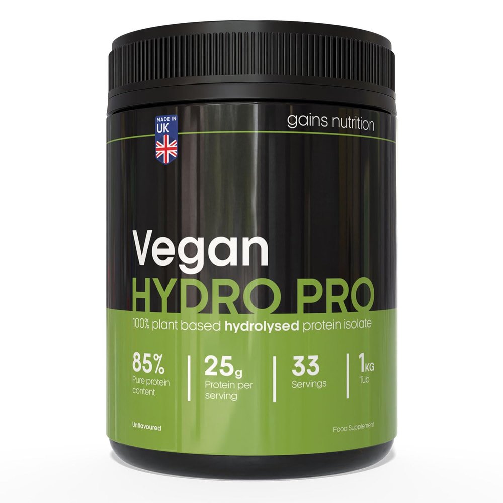 GN Vegan Hydro Pro Hydrolysed Protein Powder Tub | 1kg Unflavoured Pea Protein Powder - Hydrolysed & Plant Based | 25g per Serving | Pea Protein Isolate | Non-GMO