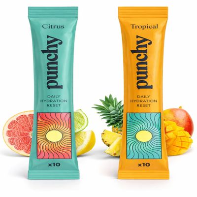 20 Pack Electrolytes Sachets - Fast Absorbing Hydration Sachets - Rehydration Sachet Packed with Vitamins - No Artificial Sweeteners or Preservatives - Tropical & Citrus Electrolytes Powder by Punchy