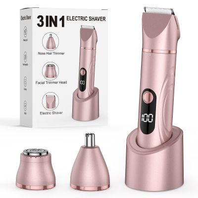 Bikini Trimmer for Women Lady Shavers Electric Razor Facial Hair Removal Nose Hair Trimmer for Face Legs Underarm Pubic Hair, 3-in-1, Rechargeable, IPX6 Waterproof, Wet and Dry Use (Rose Gold)