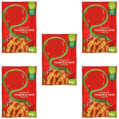 Original Tomato & Herb Pasta, High Protein, 64g Sachets, Pack of 5, 257 kcal Per Serving, Vegetarian