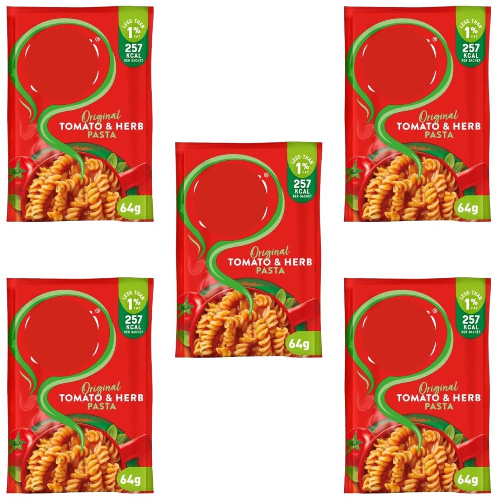 Original Tomato & Herb Pasta, High Protein, 64g Sachets, Pack of 5, 257 kcal Per Serving, Vegetarian
