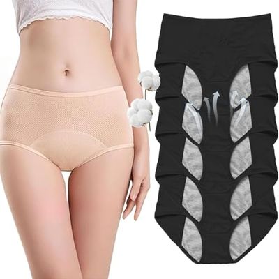 Incontinence Underwear for Women, Washable Incontinence Pants Women Over 60 Washable Reusable Cotton Panties for Ladies (Black-5Pcs,XL)