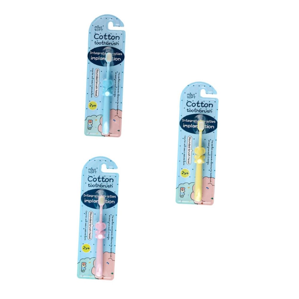 TOGEVAL 3pcs Baby Toothbrush Manual Boys and Girls Toothbrush Soft Bristles Protective Gum Design for 2-8 Years Old Children Elephant Pattern Colors Pink Yellow Blue