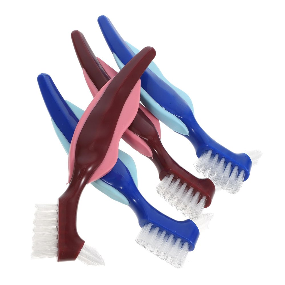 Beaupretty 4Pcs Double-Sided Denture Brush for Braces and Denture Cleaning with PP and Nylon Material, Easy Cleaning and Portable Toothbrush for Travel and Daily Oral Care