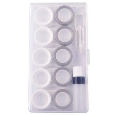 5 Pcs Contact Lens Cases, Contact Lens Holder Portable Eye Contacts Mini Case Container Set with L and R Caps Including Solution Bottle,Rubber-Tipped (Grey and White)