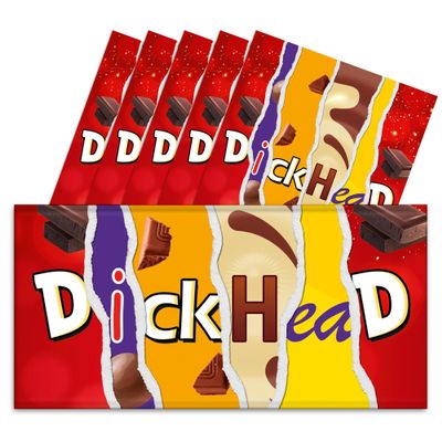 6x Dickhead Funny Chocolate Bar Wrappers. Rude Joke Husband Wife Birthday Work Xmas Secret Santa Get Well Soon Gift Novelty Prank Insult Fun Friend Present. Pack of 6. (Chocolate Not Included)