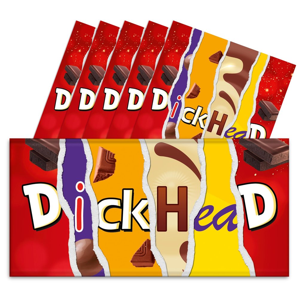 6x Dickhead Funny Chocolate Bar Wrappers. Rude Joke Husband Wife Birthday Work Xmas Secret Santa Get Well Soon Gift Novelty Prank Insult Fun Friend Present. Pack of 6. (Chocolate Not Included)