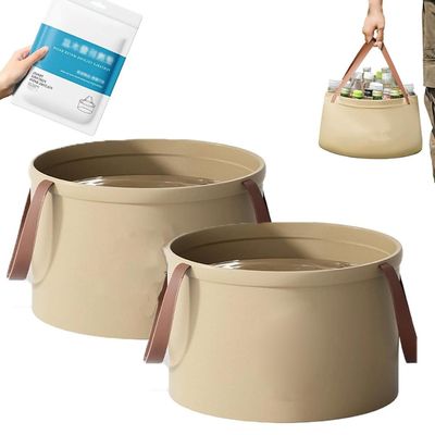 2PCS Toselfwith Individualt Collapsible Travel Basin, Portable Foldable Bucket with Handle, Multiple Use Wash Basin Thickened Leakproof for Camping, Travel, Laundry (L)