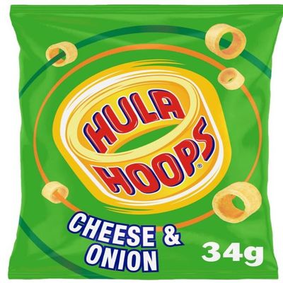 Hula Hoops Cheese & Onion Crisps 34g (Pack of 24) "Deliciousness that brings a smile" For All Occasions