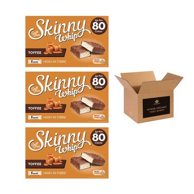 Skinny Whip Dark Chocolate Bars Less Than 80 Calories High Fibre Vegetarian Snack | Chocolate Treats Xmas Party Kids Adults Snack Bars (Pack 3, Toffee)