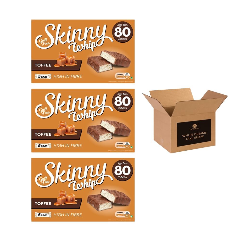 Skinny Whip Dark Chocolate Bars Less Than 80 Calories High Fibre Vegetarian Snack | Chocolate Treats Xmas Party Kids Adults Snack Bars (Pack 3, Toffee)