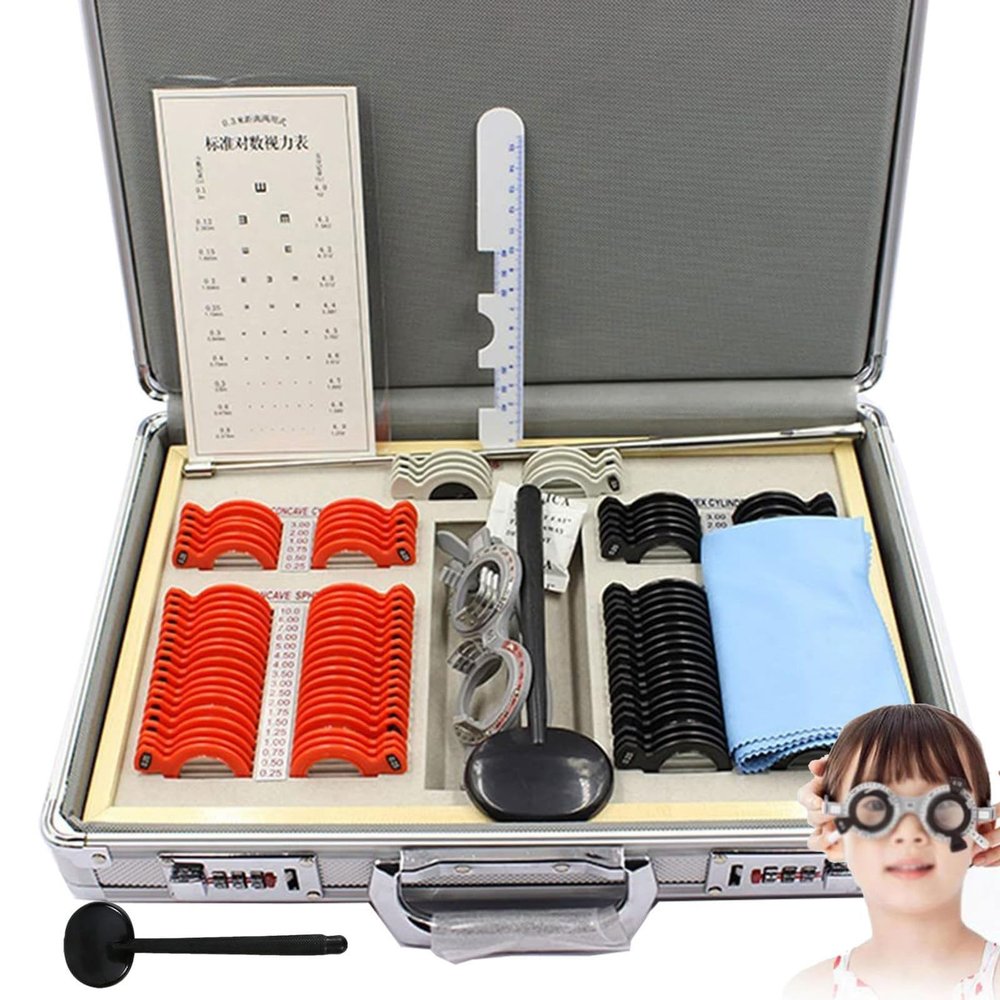 104 pcs Trial Lens Set with Measuring Glasses Testing Frame,Optical Lens Optometry Rim Case Evidence Box,Glasses Optometry Equipment,for Optometry and Optician Use