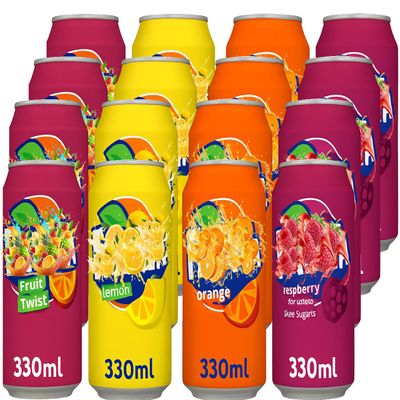 Sparkling Random Mixed Soda Drink 355ml Refreshing Fruity Flavours: Raspberry, Orange, Lemon & Mixed Fruit Lightly Sweetened Fizzy Soft Drink in a Handy Can - Fnt (32 x Mixed)